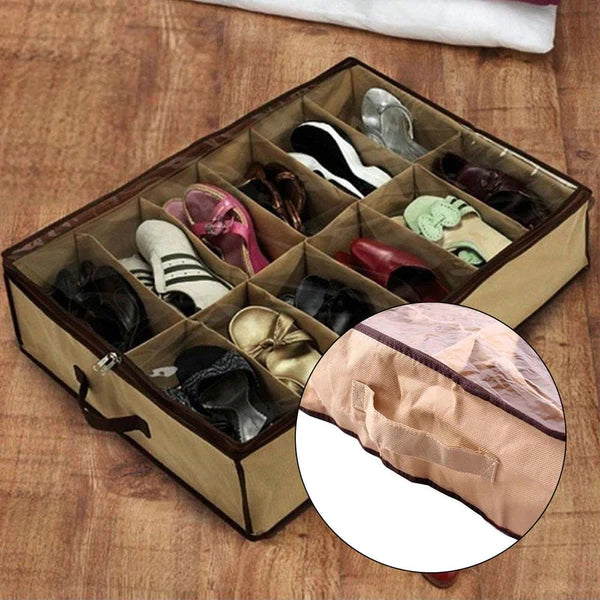 12 Compartment Non Woven Shoe Organizer, Underbed Shoe Storage Bag, Easy To Carry Shoe Bag 12 Compartment Non Woven Shoe Organizer, Underbed Shoe Storage Bag, Easy To Carry Shoe Bag